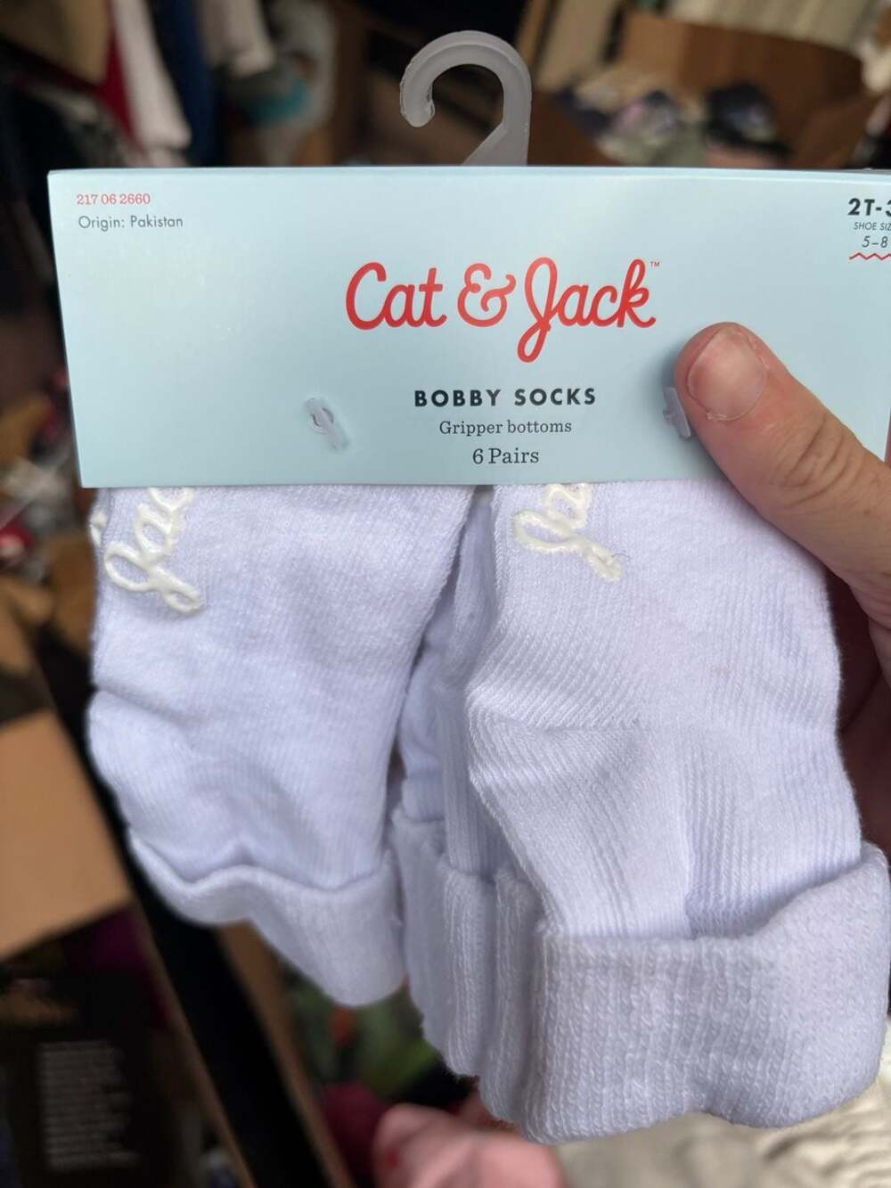 Cat & Jack Bobby Socks with Gripper Bottoms White 6 Pairs Size 2T-3T